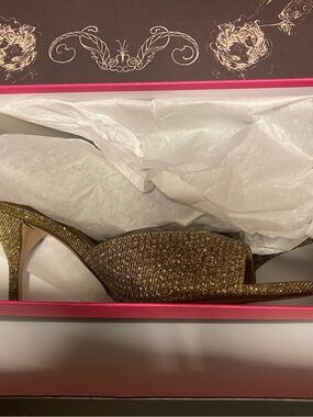 Vince Camuto Gold Glitter Open-Toe Heels